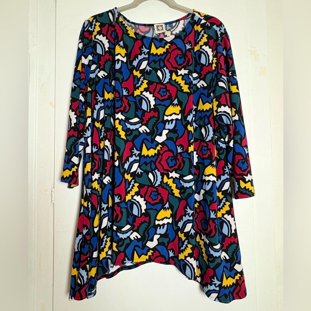 Anne Klein Geometric Colorful Asymmetrical Tunic Top Women’s 2XL - 3/4 Sleeves